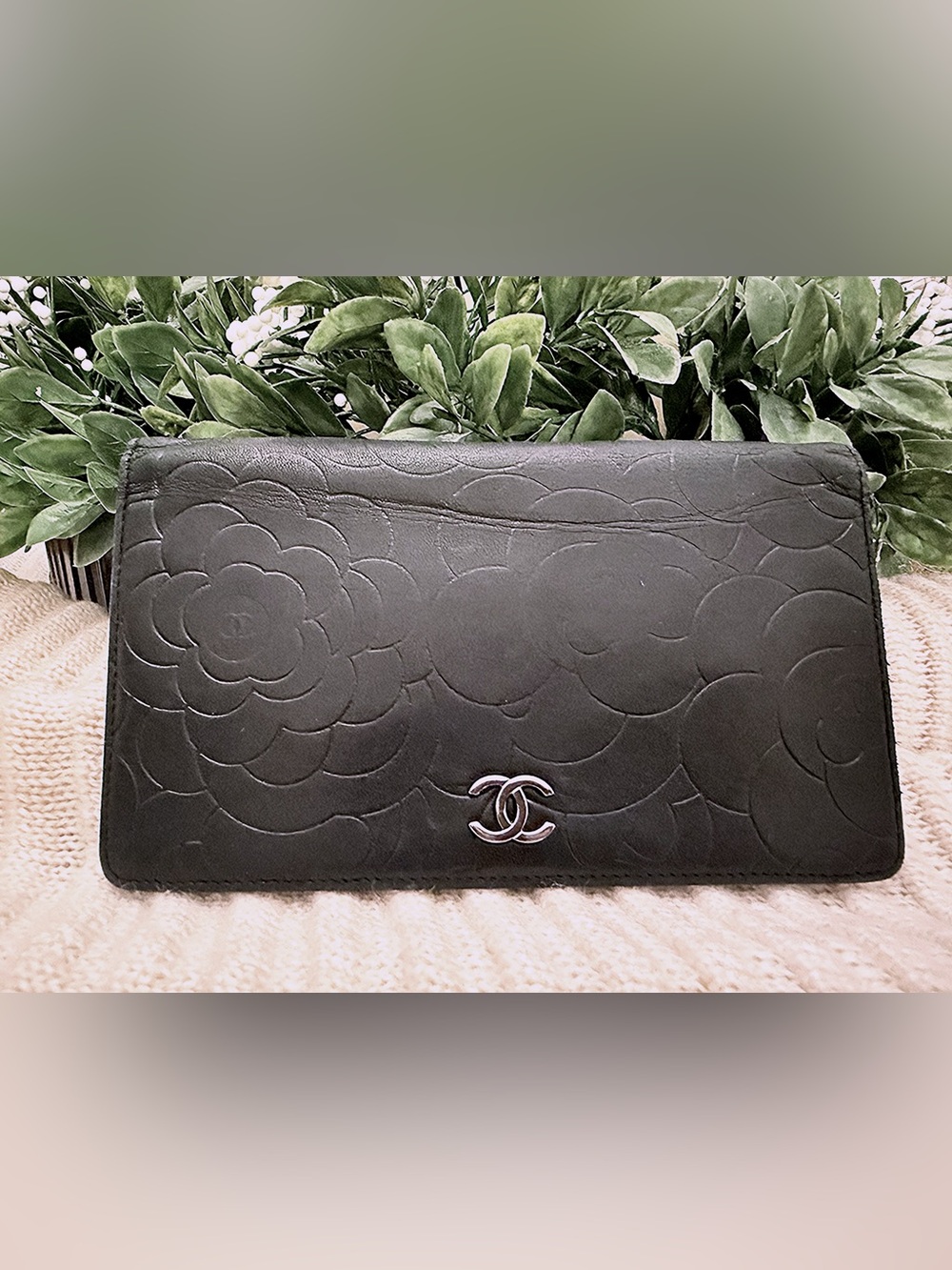 Chanel Camellia Embossed Lambskin Wallet on Chain (WOC) – Black Leather